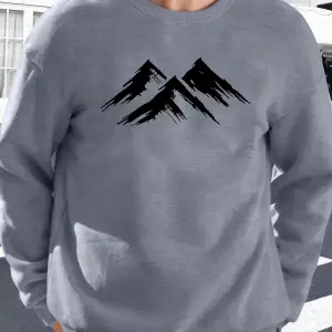 Hill Sketch Baskılı Sonbahar Polar Sokak Giyim Çiftler İçin Yuvarlak Yaka Yumuşak Kazak Her Ş