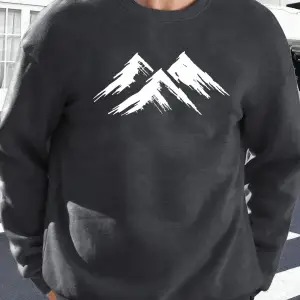 Hill Sketch Baskılı Sonbahar Polar Sokak Giyim Çiftler İçin Yuvarlak Yaka Yumuşak Kazak Her Ş