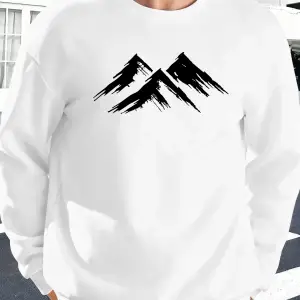 Hill Sketch Baskılı Sonbahar Polar Sokak Giyim Çiftler İçin Yuvarlak Yaka Yumuşak Kazak Her Ş