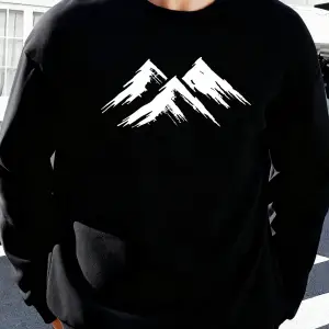 Hill Sketch Baskılı Sonbahar Polar Sokak Giyim Çiftler İçin Yuvarlak Yaka Yumuşak Kazak Her Ş