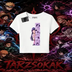 Hinata Hyuga Naruto Anime Karakteri Kadın Baby Tee Beyaz