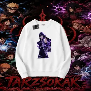 Hinata Hyuga Naruto Anime Karakteri Oversize Unisex Bisiklet Yaka Sweatshirt Beyaz