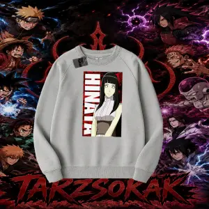 Hinata Hyuga Naruto Anime Karakteri Oversize Unisex Bisiklet Yaka Sweatshirt Beyaz