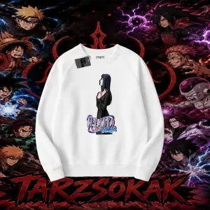 Hinata Hyuga Naruto Anime Karakteri Oversize Unisex Bisiklet Yaka Sweatshirt Beyaz
