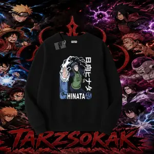 Hinata Hyuga Naruto Anime Karakteri Oversize Unisex Bisiklet Yaka Sweatshirt Beyaz