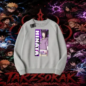 Hinata Hyuga Naruto Anime Karakteri Oversize Unisex Bisiklet Yaka Sweatshirt Beyaz