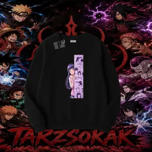 Hinata Hyuga Naruto Anime Karakteri Oversize Unisex Bisiklet Yaka Sweatshirt Beyaz
