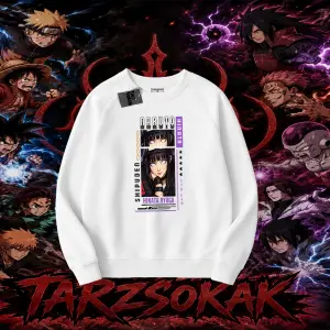 Hinata Hyuga Naruto Anime Karakteri Oversize Unisex Bisiklet Yaka Sweatshirt Beyaz