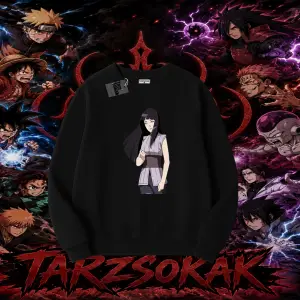 Hinata Hyuga Naruto Anime Karakteri Oversize Unisex Bisiklet Yaka Sweatshirt Beyaz