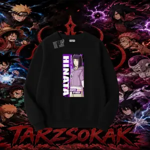 Hinata Hyuga Naruto Anime Karakteri Oversize Unisex Bisiklet Yaka Sweatshirt Beyaz