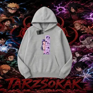 Hinata Hyuga Naruto Anime Karakteri Oversize Unisex Bisiklet Yaka Sweatshirt Beyaz