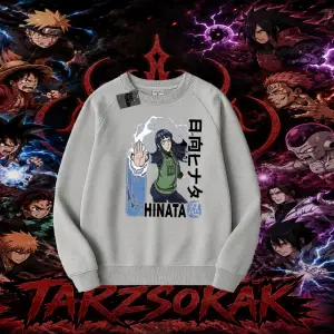 Hinata Hyuga Naruto Anime Karakteri Oversize Unisex Bisiklet Yaka Sweatshirt Beyaz