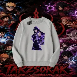Hinata Hyuga Naruto Anime Karakteri Oversize Unisex Bisiklet Yaka Sweatshirt Beyaz