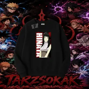 Hinata Hyuga Naruto Anime Karakteri Oversize Unisex Bisiklet Yaka Sweatshirt Beyaz