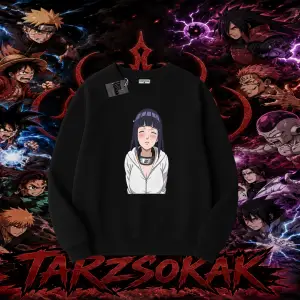 Hinata Hyuga Naruto Anime Karakteri Oversize Unisex Bisiklet Yaka Sweatshirt Beyaz