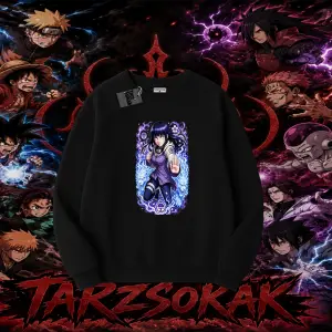 Hinata Hyuga Naruto Anime Karakteri Oversize Unisex Bisiklet Yaka Sweatshirt Beyaz