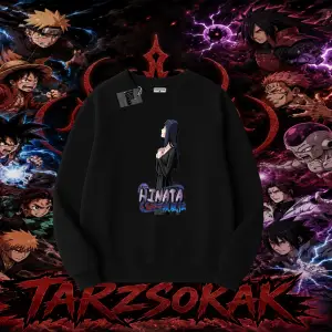 Hinata Hyuga Naruto Anime Karakteri Oversize Unisex Bisiklet Yaka Sweatshirt Beyaz