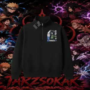 Hinata Hyuga Naruto Anime Karakteri Unisex Polo Yaka Yarım Fermuarlı Sweatshirt Beyaz