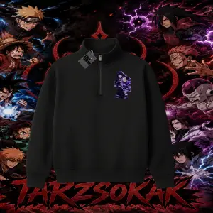 Hinata Hyuga Naruto Anime Karakteri Unisex Polo Yaka Yarım Fermuarlı Sweatshirt Beyaz