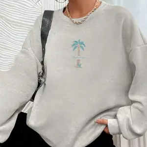 Hindistan Cevizi Ağacı Desenli Sweat Beyaz