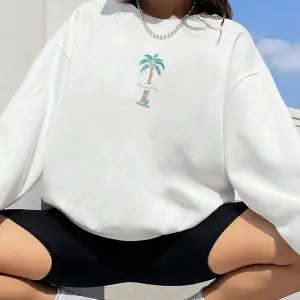 Hindistan Cevizi Ağacı Desenli Sweat Beyaz