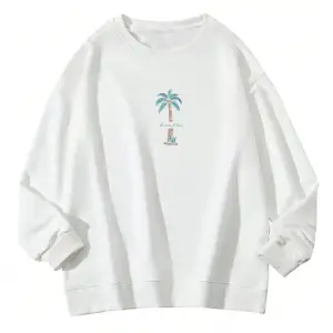 Hindistan Cevizi Ağacı Desenli Sweat Beyaz