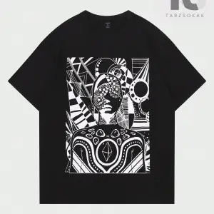 Hindistan Cevizi Ağacı ve Slogan Baskılı Erkek T-Shirt