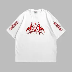 Holographic Red Baskılı Oversize Unisex Beyaz