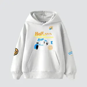 Holy Powers Beyaz Oversize Unisex Kapüşonlu