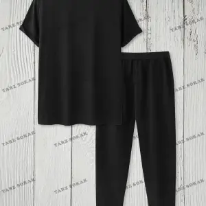 Homme 2 adet/takım erkek Düz Renk Kısa Kollu Yuvarlak Boyun Tişört Ve Eşofman Altı