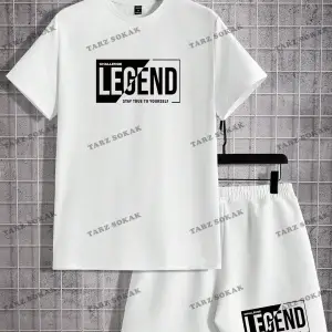 Homme Beyaz Örgü Erkek Kısa Kollu Tişört ve Şort Takım