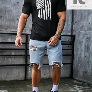 Homme Erkek Amerikan Bayrağı Baskılı Tişört