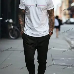 Homme Erkek Mektup Baskı Kısa Kollu Tişört Ve Uzun Pantolon İki Parçalı Set