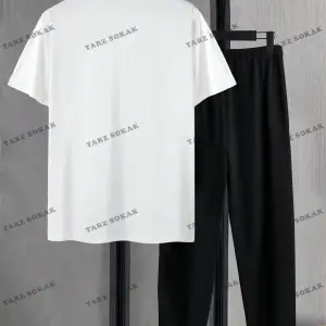 Homme Erkek Mektup Baskı Kısa Kollu Tişört Ve Uzun Pantolon İki Parçalı Set