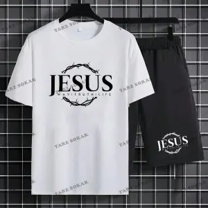 Homme Erkek Mektup Grafikli Tişört ve İpli Bel Şort Takım