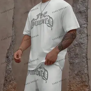 Homme Erkek Yazılı Baskılı Kısa Kollu Tişört ve Şort 2 adet/takım