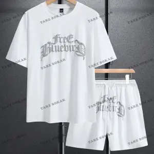 Homme Erkek Yazılı Baskılı Kısa Kollu Tişört ve Şort 2 adet/takım