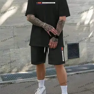 Homme Erkek Yazılı Baskılı T-Shirt Ve Şort 2 Adet/Takım