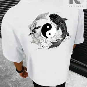 Homme Erkek Yin & Yang Baskı Damla Omuz Tişört
