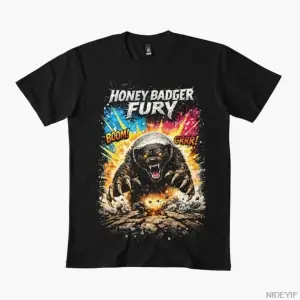 Honey Badger Fury T-shirt Erkekler Kadınlar Için % 100% Pamuklu Tişörtler Kısa Kollu Üstler 0