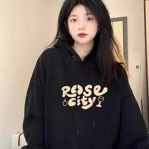 Honeyspot Letter Graphic Drop Shoulder Oversized Drawstring Hoodie Siyah