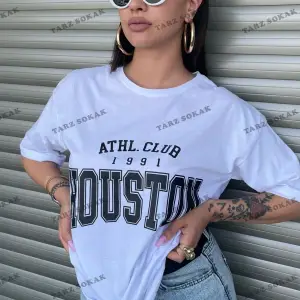 Houston Baskılı Kadın Oversize Beyaz