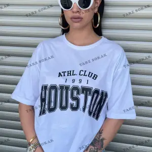 Houston Baskılı Kadın Oversize Beyaz