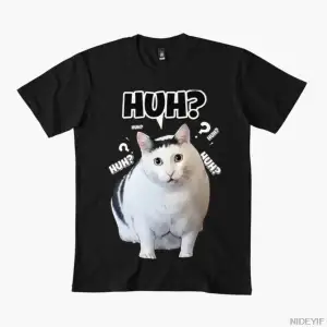 Huh Cat Meme by JoakoZeta Erkekler Kadınlar İçin Tişört %100 Pamuklu Tişörtler Kısa Kollu Üst