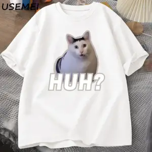 Huh Kedi Meme T Shirt Komik Sevimli Kedi Grafik T Shirt Unisex Moda T-shirt Yaz Çiftler Rahat 2798