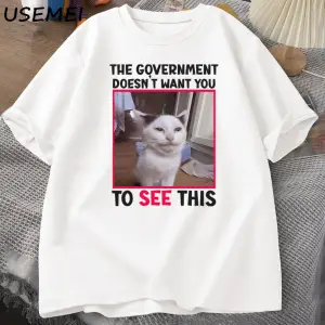 Hükümet İstemiyor Komik Kedi Meme T-shirt Erkekler Rahat Kısa Kollu Aptal Aptal T Shirt erkek 3073