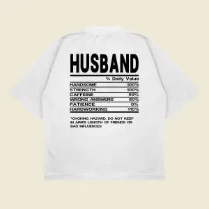 Husband Baskılı Oversize Unisex Pamuklu Nefes Alan Kalın Kumaşlı