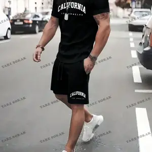 Hypemode Beyaz Örme Erkek Yazılı Baskılı Kısa Kollu Tişört Ve Şort Takım