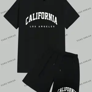 Hypemode Beyaz Örme Erkek Yazılı Baskılı Kısa Kollu Tişört Ve Şort Takım