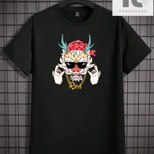 Hypemode Erkek Karikatür Baskılı Kısa Kollu Yuvarlak Yaka Tişört